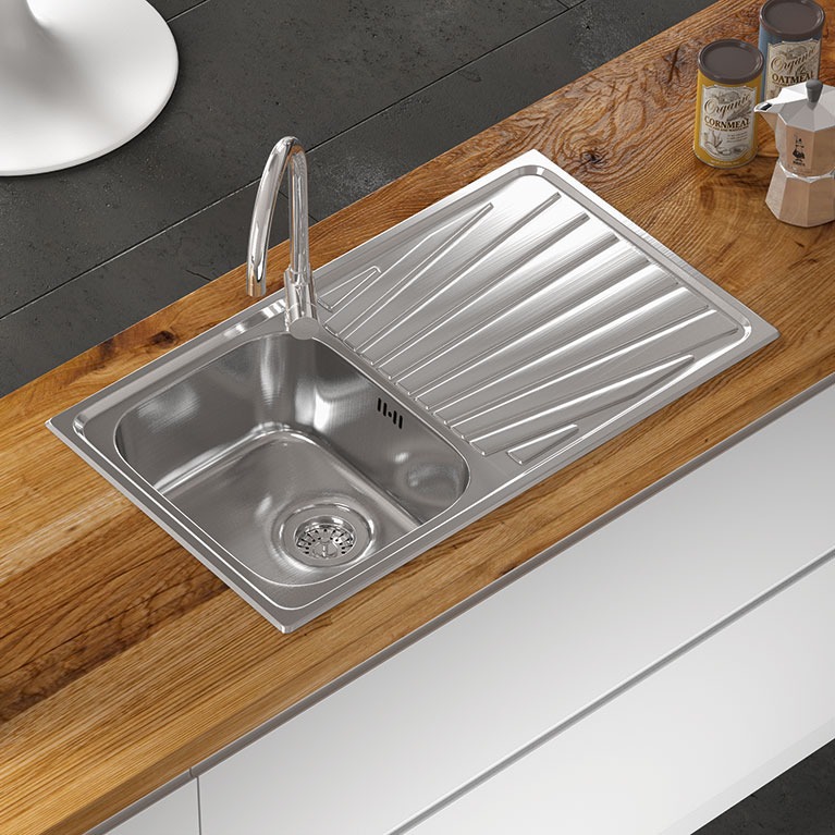 CM 011443 DCSSX LAVELLO INOX SATINATO COMETA 86 x 50 CM - 1 VASCA CON  GOCCIOLATOIO